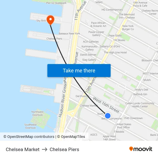 Chelsea Market to Chelsea Piers map