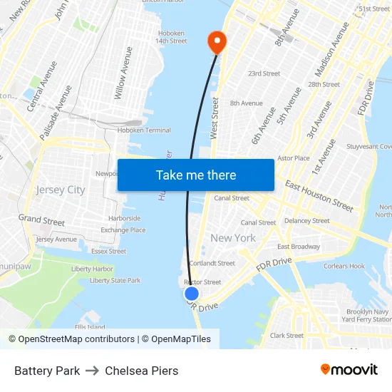 Battery Park to Chelsea Piers map