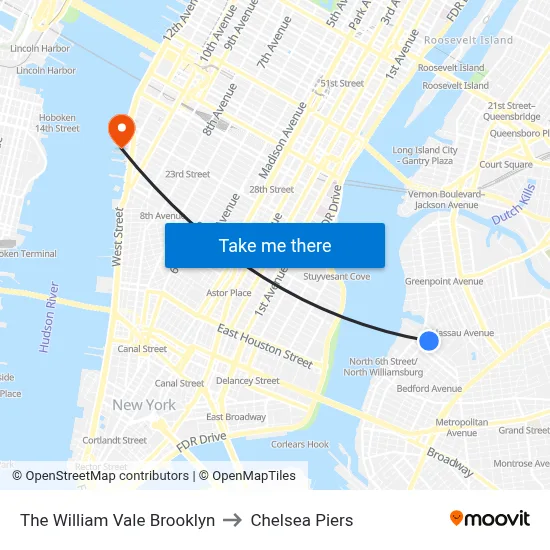 The William Vale Brooklyn to Chelsea Piers map