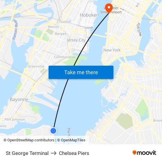 St George Terminal to Chelsea Piers map