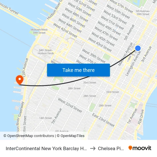 InterContinental New York Barclay Hotel to Chelsea Piers map