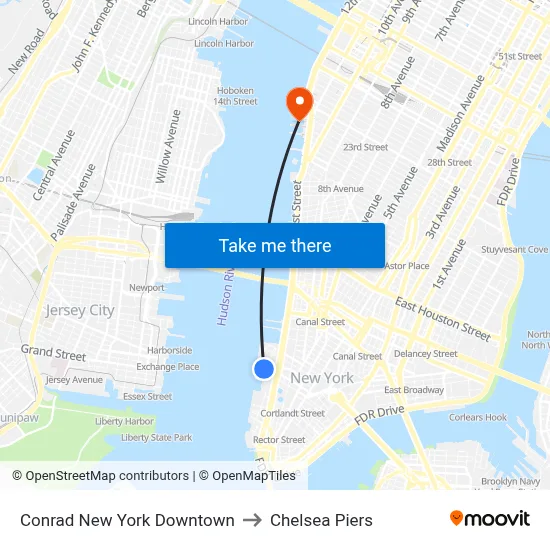 Conrad New York Downtown to Chelsea Piers map