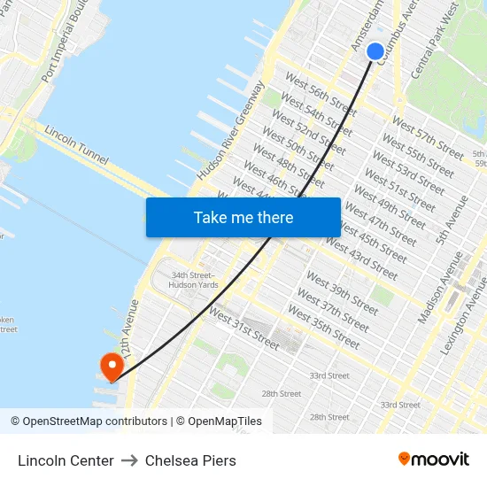 Lincoln Center to Chelsea Piers map