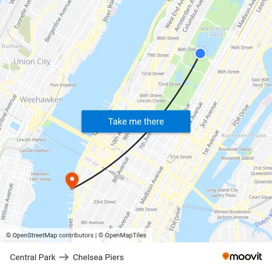 Central Park to Chelsea Piers map