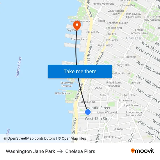 Washington Jane Park to Chelsea Piers map