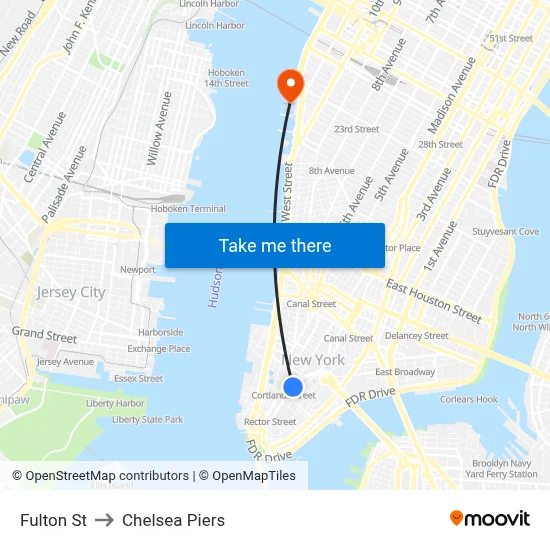 Fulton St to Chelsea Piers map