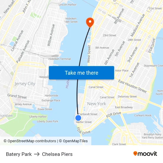 Batery Park to Chelsea Piers map