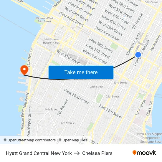 Hyatt Grand Central New York to Chelsea Piers map