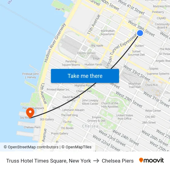 Truss Hotel Times Square, New York to Chelsea Piers map