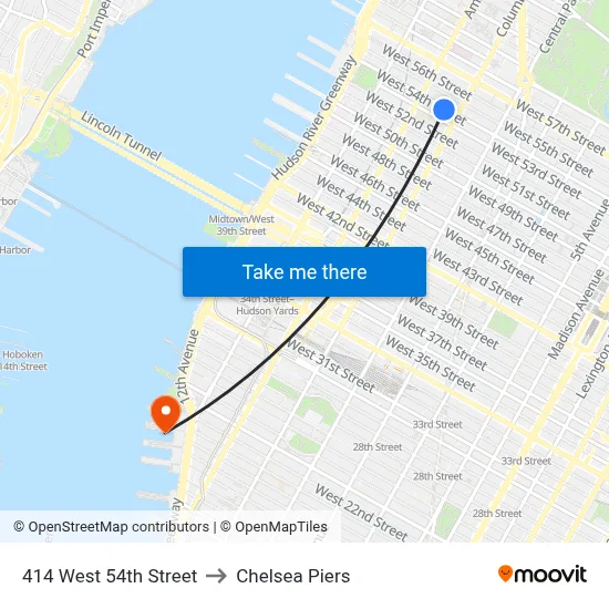 414 West 54th Street to Chelsea Piers map