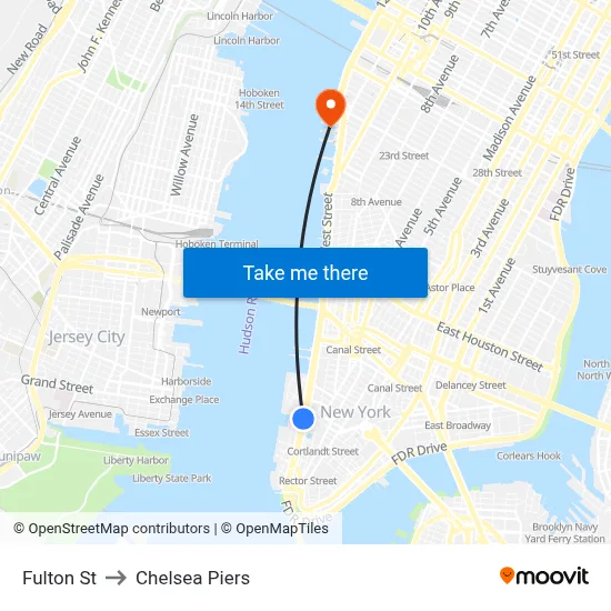 Fulton St to Chelsea Piers map