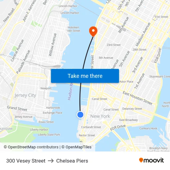 300 Vesey Street to Chelsea Piers map