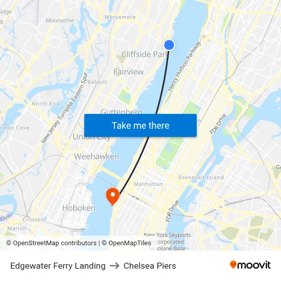 Edgewater Ferry Landing to Chelsea Piers map