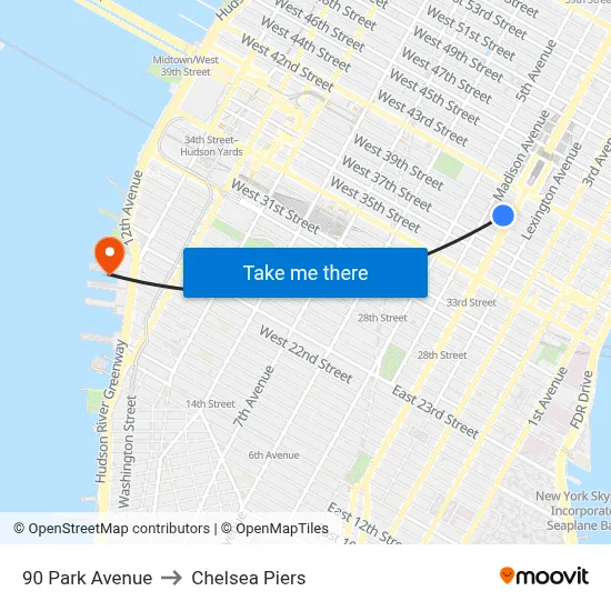 90 Park Avenue to Chelsea Piers map