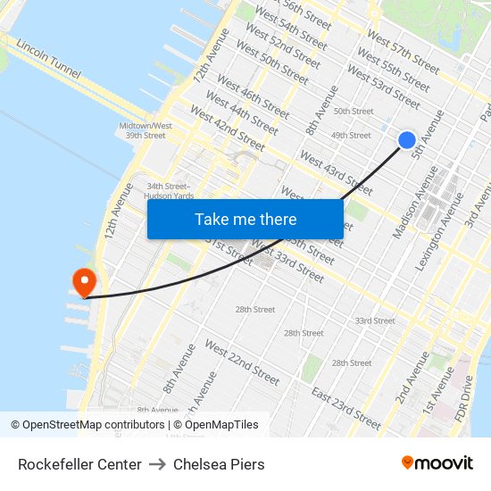 Rockefeller Center to Chelsea Piers map