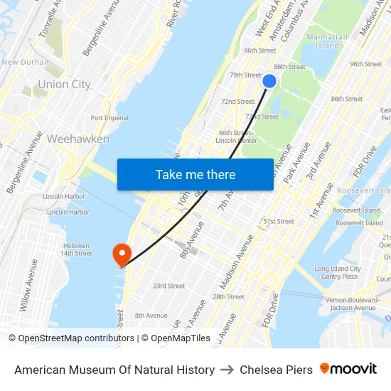 American Museum Of Natural History to Chelsea Piers map