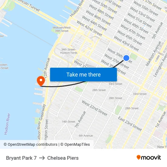 Bryant Park 7 to Chelsea Piers map
