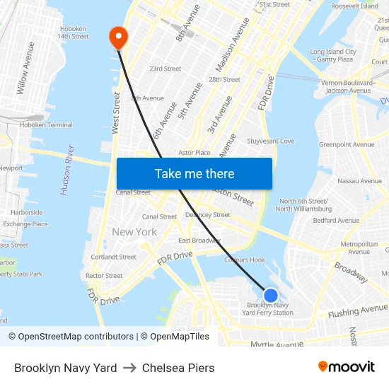 Brooklyn Navy Yard to Chelsea Piers map