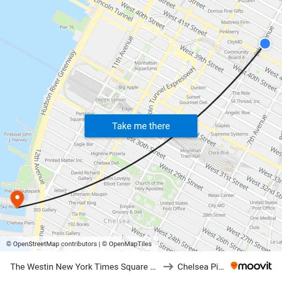 The Westin New York Times Square Hotel to Chelsea Piers map