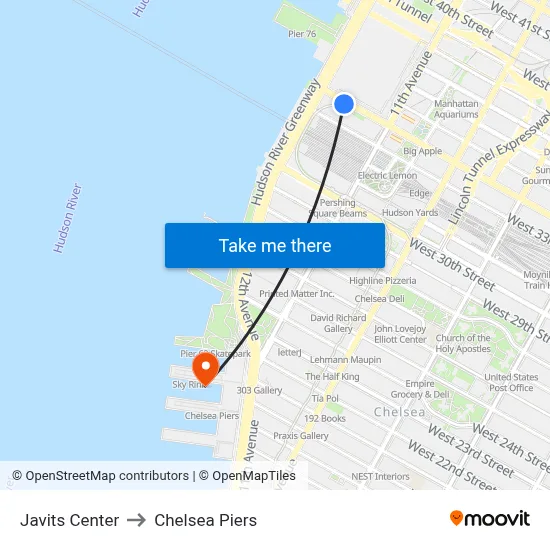 Javits Center to Chelsea Piers map