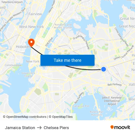 Jamaica Station to Chelsea Piers map