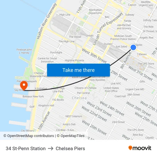 34 St-Penn Station to Chelsea Piers map