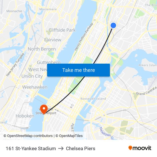 161 St-Yankee Stadium to Chelsea Piers map