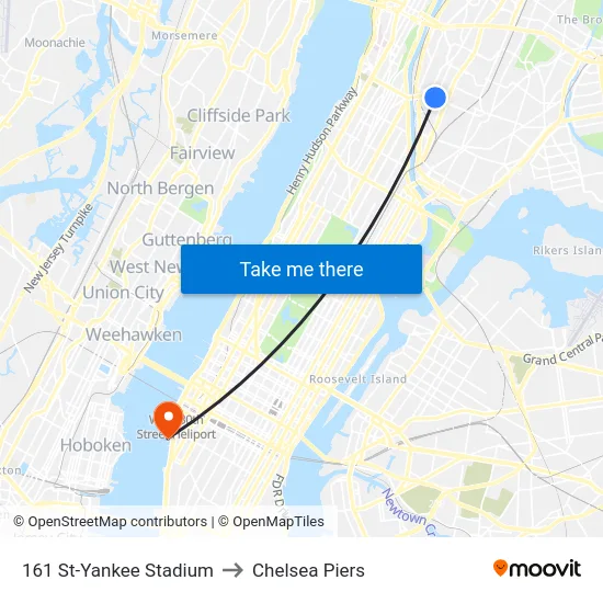 161 St-Yankee Stadium to Chelsea Piers map