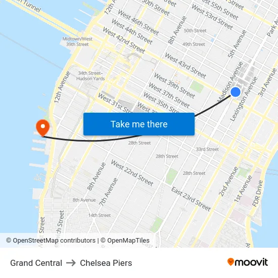 Grand Central to Chelsea Piers map