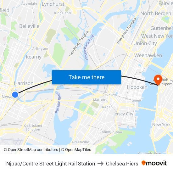 Njpac/Centre Street Light Rail Station to Chelsea Piers map