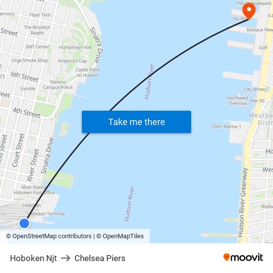 Hoboken Njt to Chelsea Piers map