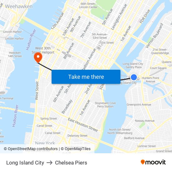 Long Island City to Chelsea Piers map