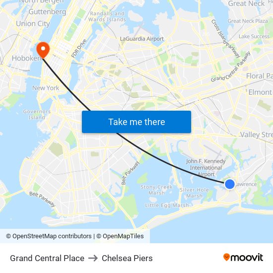 Grand Central Place to Chelsea Piers map