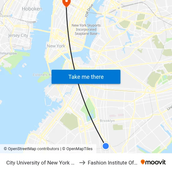 City University of New York Brooklyn College to Fashion Institute Of Technology map