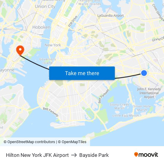 Hilton New York JFK Airport to Bayside Park map