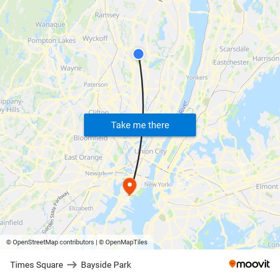 Times Square to Bayside Park map