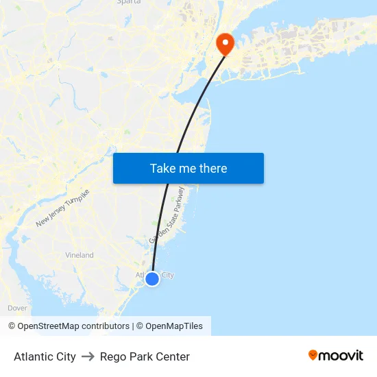 Atlantic City to Rego Park Center map
