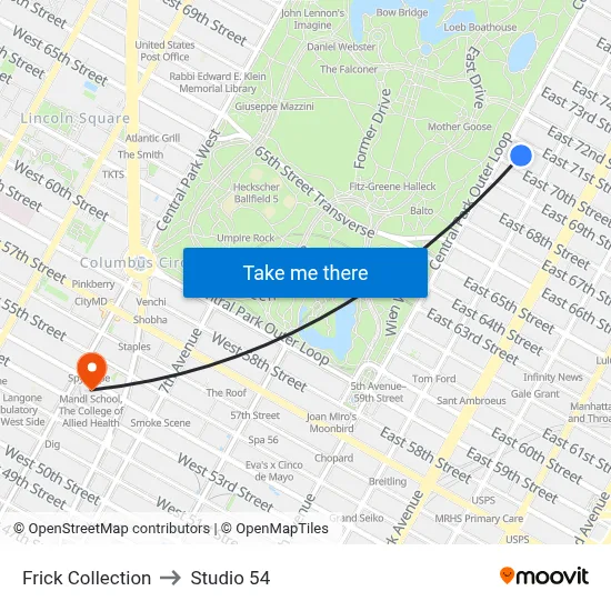 Frick Collection to Studio 54 map