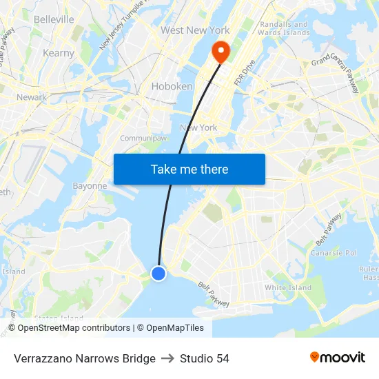 Verrazzano Narrows Bridge to Studio 54 map