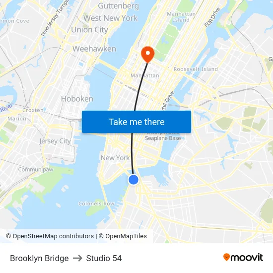 Brooklyn Bridge to Studio 54 map