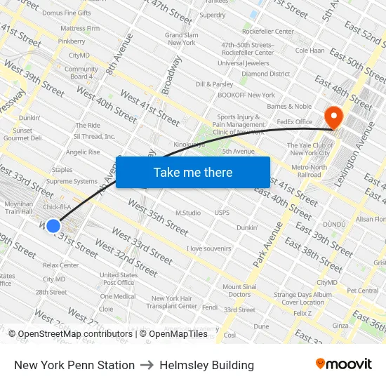 New York Penn Station to Helmsley Building map
