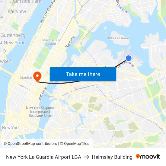 New York La Guardia Airport LGA to Helmsley Building map