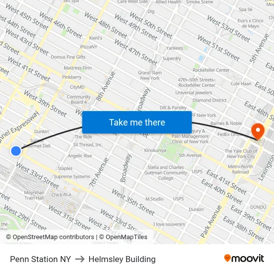 Penn Station NY to Helmsley Building map