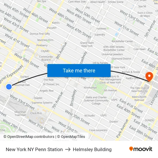 New York NY Penn Station to Helmsley Building map