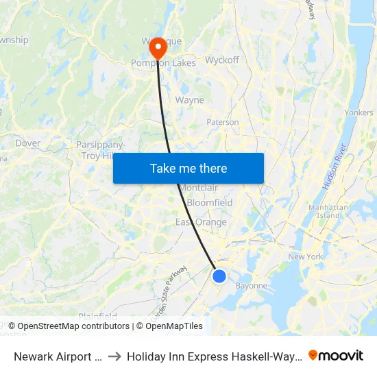 Newark Airport EWR to Holiday Inn Express Haskell-Wayne Area map