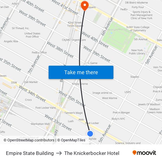 Empire State Building to The Knickerbocker Hotel map