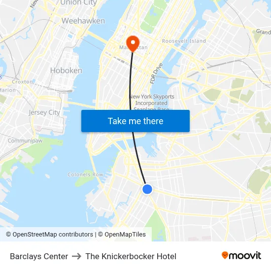 Barclays Center to The Knickerbocker Hotel map