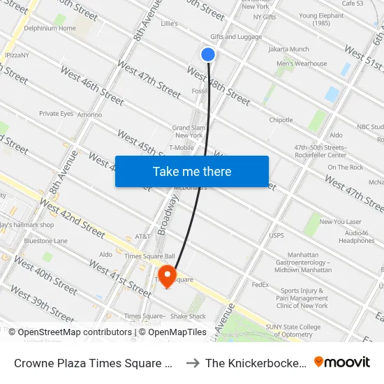 Crowne Plaza Times Square Manhattan to The Knickerbocker Hotel map