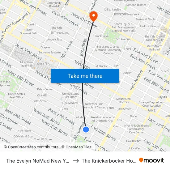 The Evelyn NoMad New York to The Knickerbocker Hotel map