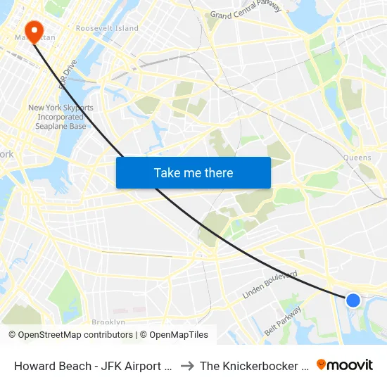 Howard Beach - JFK Airport Station to The Knickerbocker Hotel map